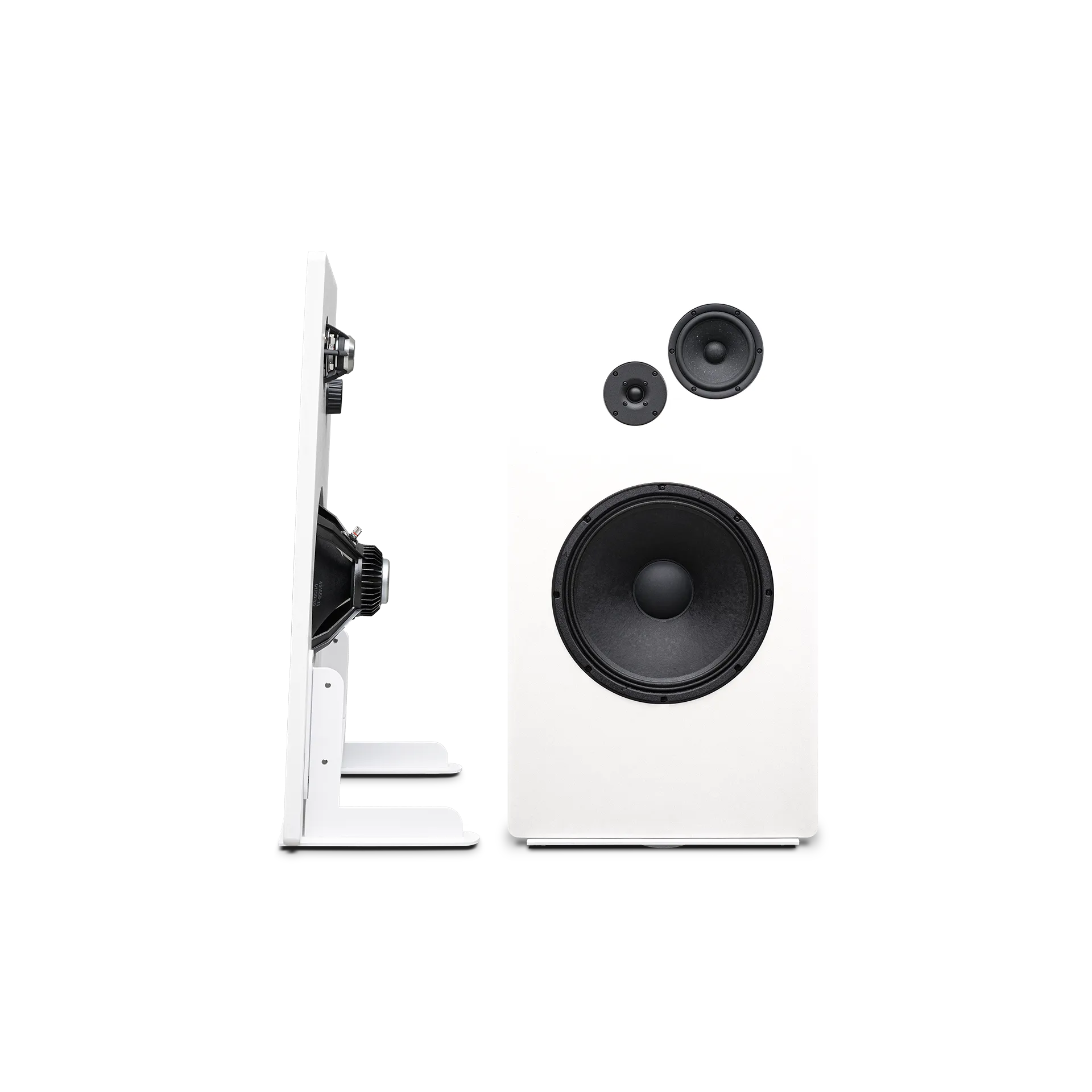 Mechanica speakers front and side view
